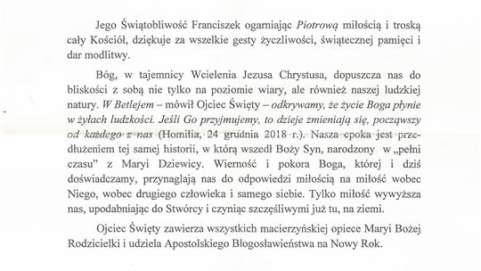 Apostolskie Błogosławieństwo na Nowy Rok 2019 od Ojca Świętego Franciszka dla słuchaczek ŁUTW z zajęć Rękodzieło artystyczne