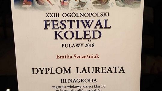 III miejsce Emilii Szcześniak z Fabryki Piosenki ŁOK na XXIII edycji Ogólnopolskiego Festiwalu Kolęd Puławy 2018
