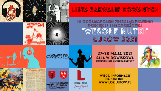 Lista osób zakwalifikowanych do przesłuchań finałowych w III Ogólnopolskim Przeglądzie Piosenki Dziecięcej i Młodzieżowej "WESOŁE NUTKI" Łuków 2021