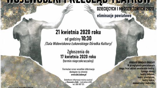 Wojewódzki przegląd teatrów dziecięcych i młodzieżowych 2020-  Eliminacje powiatowe /ZMIANA TERMINÓW