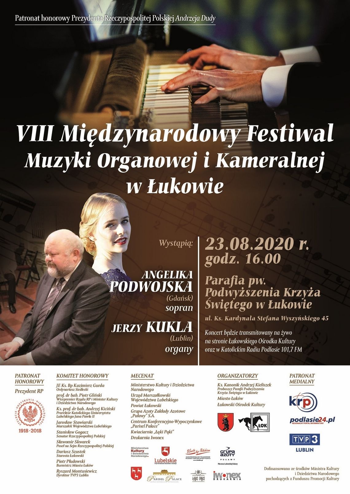 4. koncert „VIII Międzynarodowego Festiwalu Muzyki Organowej i Kameralnej w Łukowie” /23 sierpnia 2020 godzina 16:00