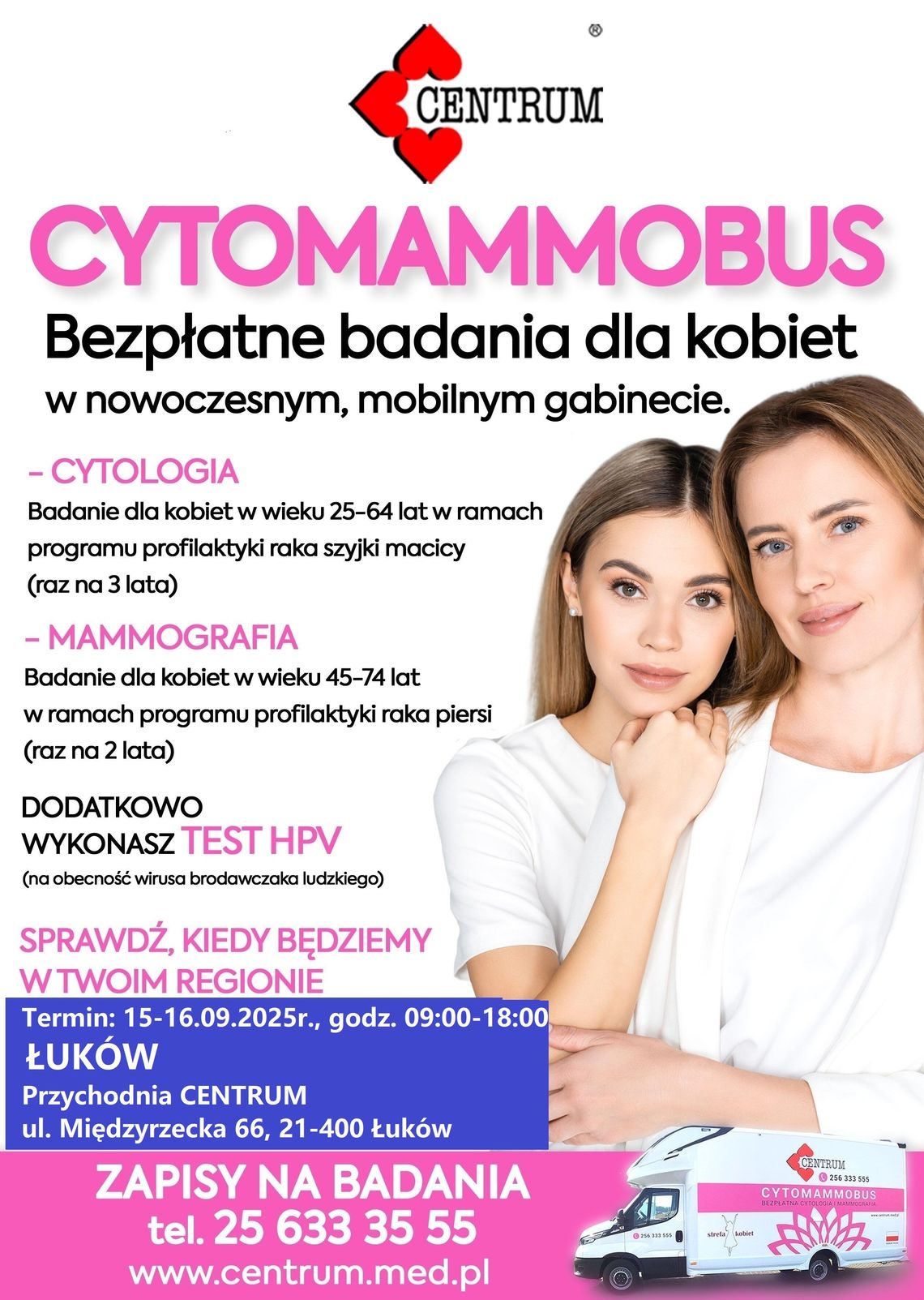Badania profilaktyczne dla kobiet w Przychodni Centrum w Łukowie /15-16.09.25
