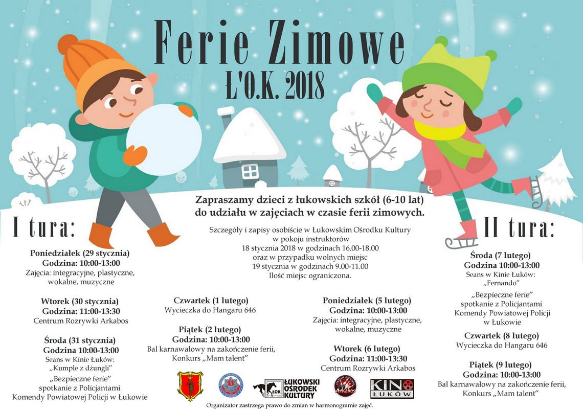 „Ferie Zimowe Ł'O.K. 2018” w Łukowskim Ośrodku Kultury