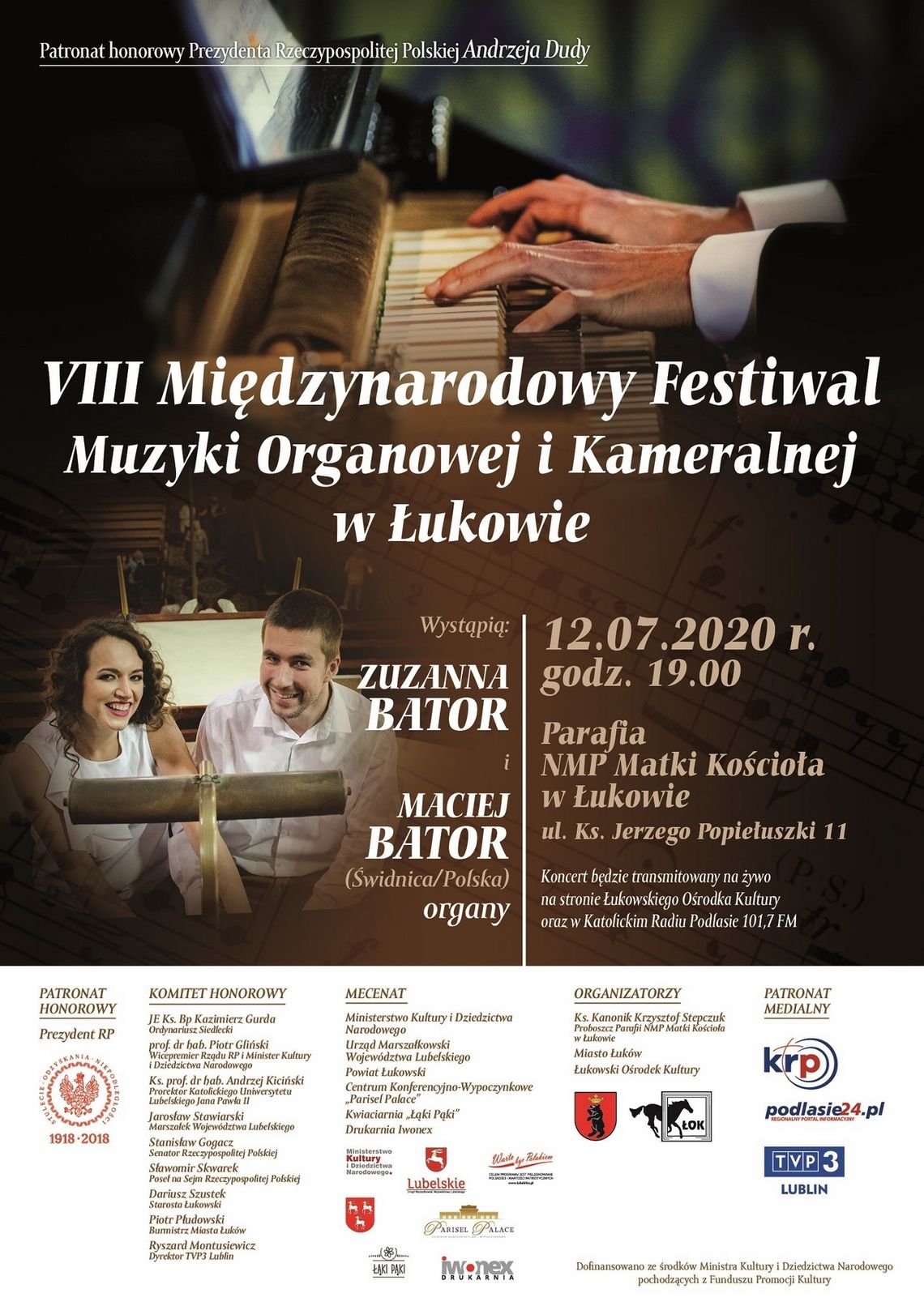 I koncert „VIII Międzynarodowego Festiwalu Muzyki Organowej i Kameralnej w Łukowie” / 12 lipca 2020 godzina 19:00