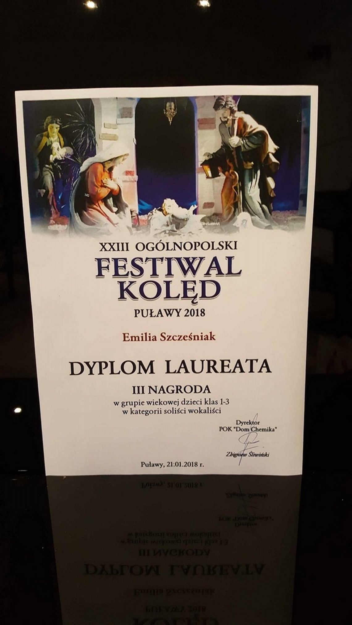 III miejsce Emilii Szcześniak z Fabryki Piosenki ŁOK na XXIII edycji Ogólnopolskiego Festiwalu Kolęd Puławy 2018