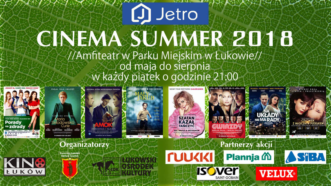 „JETRO CINEMA SUMMER 2018” w Amfiteatrze Miejskim w Łukowie