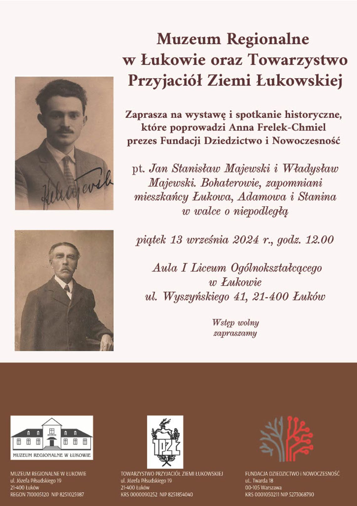 Konferencja historyczna ,,Jan Stanisław Majewski i Władysław Majewski. Bohaterowie, zapomniani mieszkańcy Łukowa, Adamowa i Stanina w walce o Niepodległą”