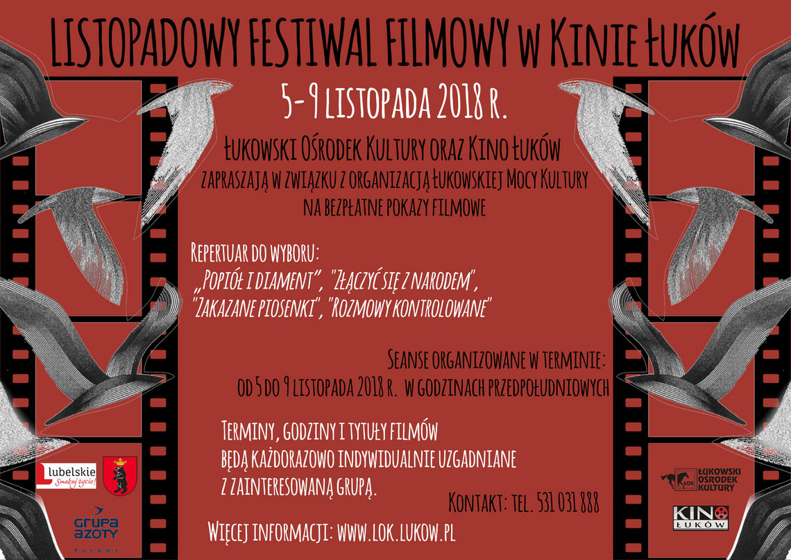 "Listopadowy Festiwal Filmowy" w Kinie Łuków /5-9 listopada 2018