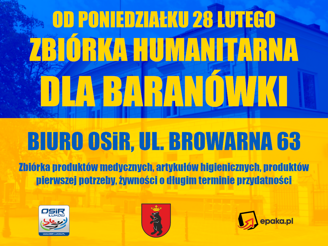 Miasto Łuków: Zbiórka humanitarna dla Baranówki