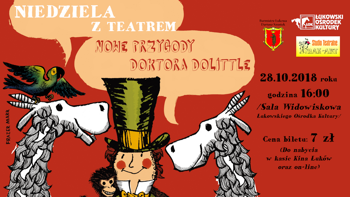 Niedziela z Teatrem „Nowe przygody Doktora Dolittle” w Łukowskim Ośrodku Kultury /28 października 2018