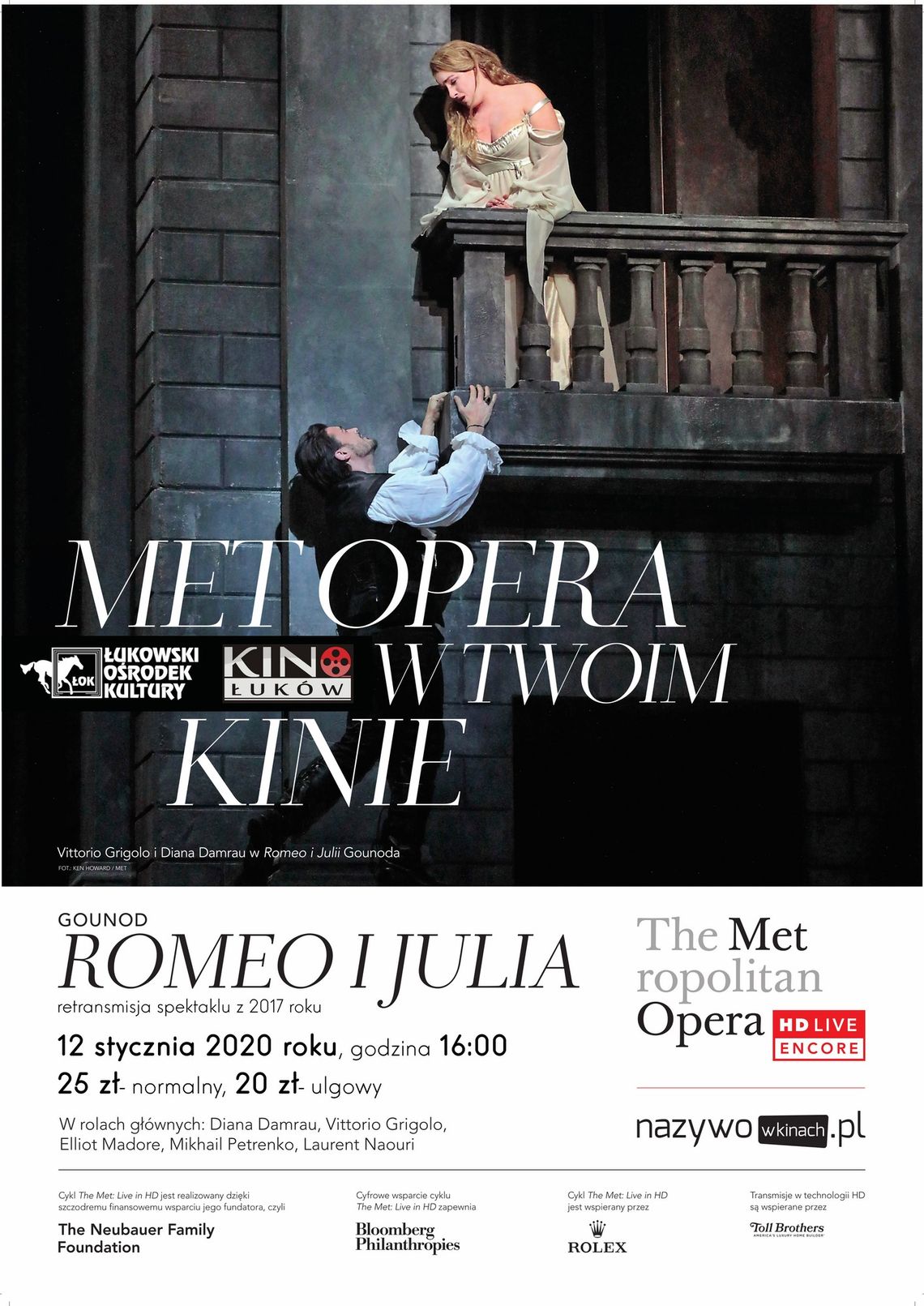 Retransmisja spektaklu "Romeo i Julia" z cyklu „The Metropolitan Opera” w Kinie Łuków /12 stycznia 2020