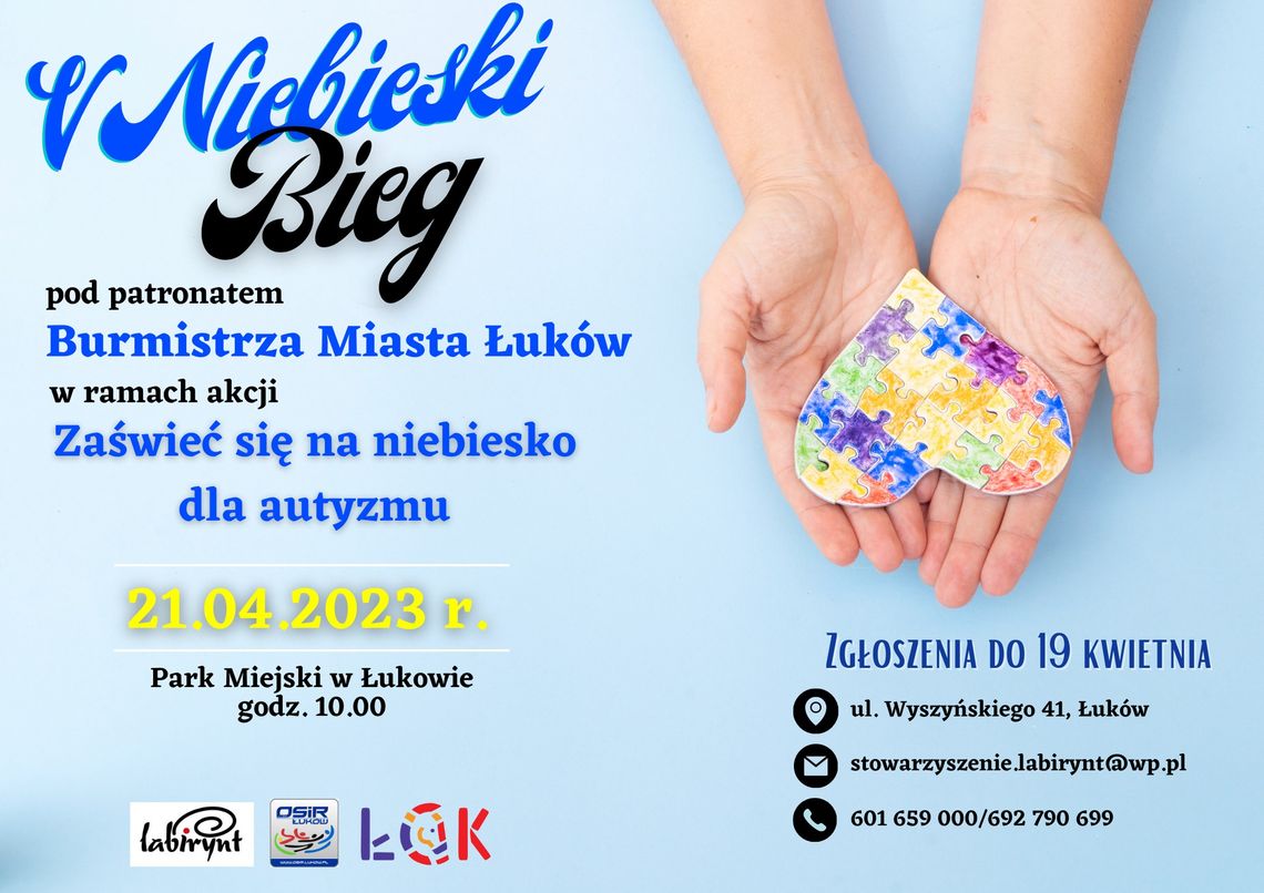 V Niebieski Bieg w Łukowie w ramach akcji „Zaświeć się na niebiesko dla autyzmu” / 21.04.23